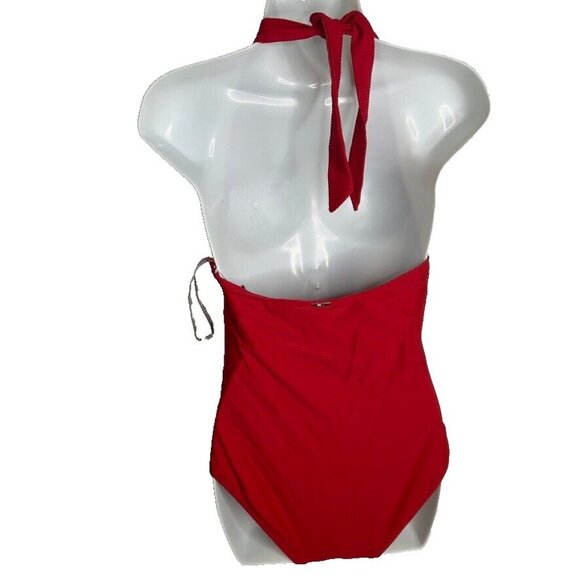 Tommy Hilfiger One Piece Ribbed Halter Neck Swimuit Scarlet Size 10 - Picture 3 of 9